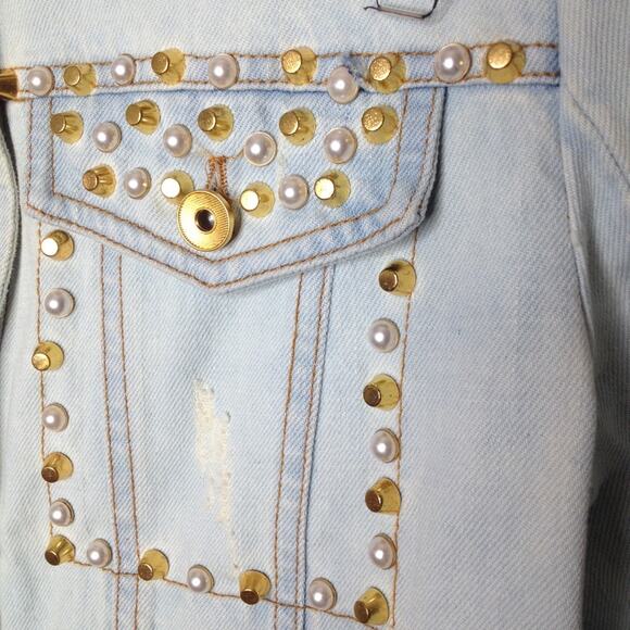 Belle Vere Gold Stud Embroidered Blue Denim Jacket Size Small - Picture 5 of 8
